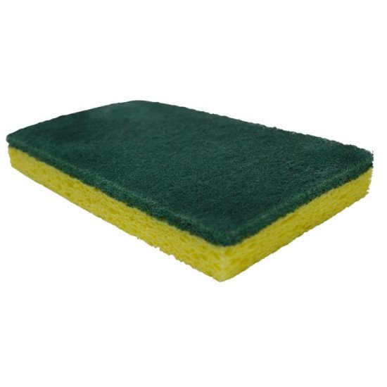 Cellulose Sponge Scouring Pad, Green and Yellow, 5 Pack