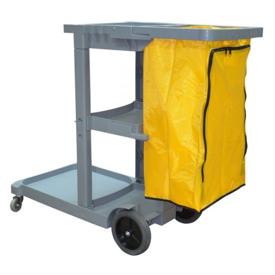 Grey Janitor Cart w/ Yellow Zipper Bag