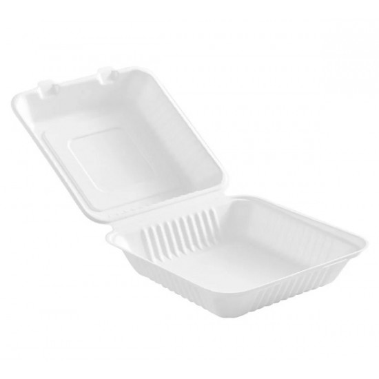9' x 9' x 3' Fibre Hinged Lid Bagasse Container 200/cs