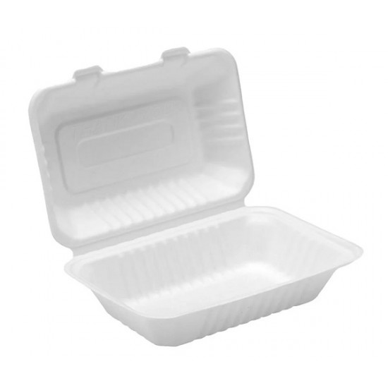 9' x 6' x 3' Fibre Hinged Lid Bagasse Container 200/cs