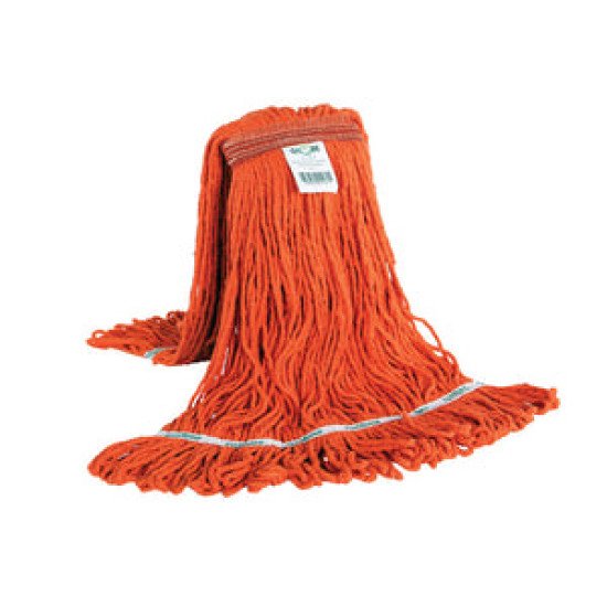 Wet Mop Head Large, 24 oz, Looped-End, Narrow-Band, Orange (Synthetic)