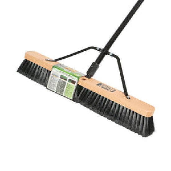 24' Assembled Wood Block Commercial push broom head-Medium w/ 54' metal handle