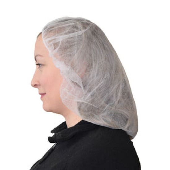 Bouffant Cap/Hairnet White Poly 24' 100/Pk