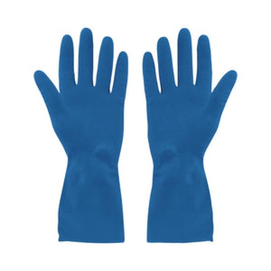 Rubber Gloves, Large,  Flocklined Blue(Extended Cuff)