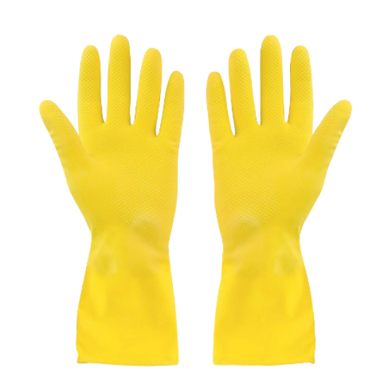 Rubber Gloves, Large Flocklined  - Yellow