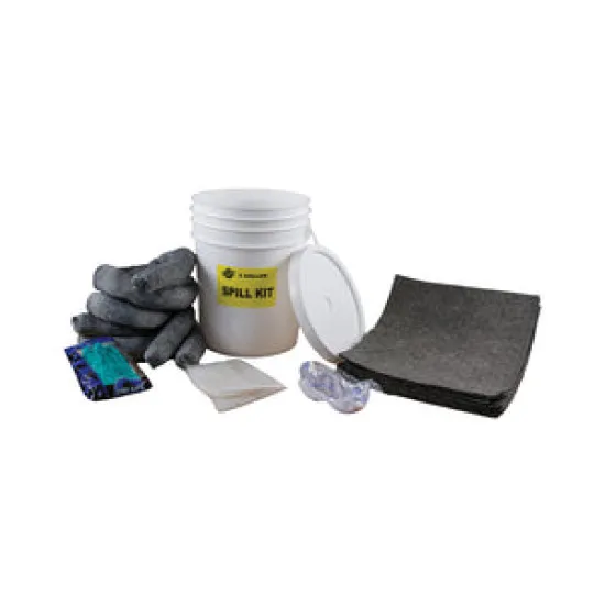 Universal 5 Gallon Spill Kit with Pail - Includes 1 5 Gallon Pail with Lid, 10 Pads, 3 Universal Socks, 1 Pair Nirtile Gloves, 1 pair Splash Goggles, 1 Disposable Bag - 3.GL7512
