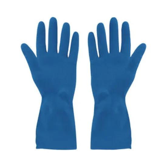 Rubber Gloves, Medium,  Flocklined Blue(Extended Cuff) - 4.GL7775